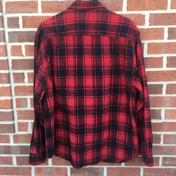 George Flannel Shirt Mens Size 2XL Red Black Plaid Country Lumberjack Woodsman - Picture 2 of 6